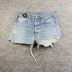 Levi's 501 Shorts Blue Denim Distressed Frayed Hem Button Fly USA Made - W31